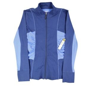 Aveva Womens L Blue Colorblock Ruched Full Zip Activewear Jacket NWT